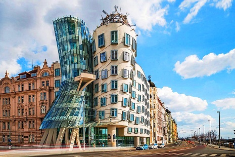 Day scene of the dancing house in Prague