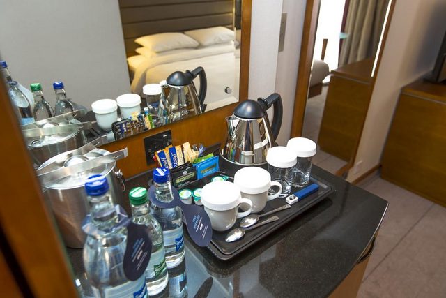 Each room at the Hilton London Kensington hotel is equipped with a minibar and tea and coffee facilities