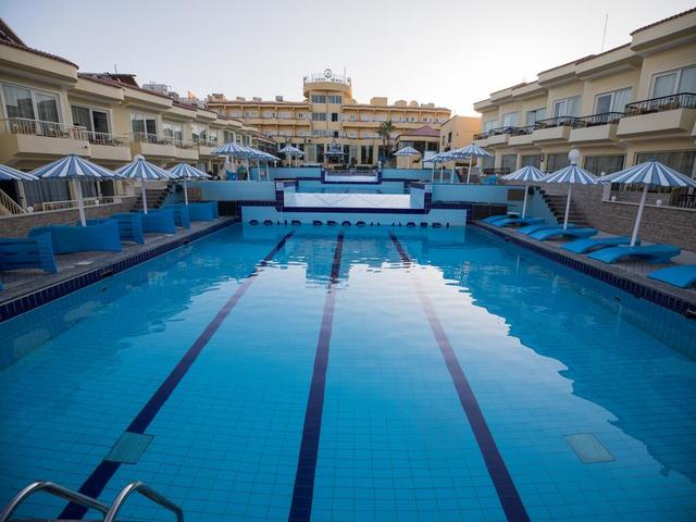 The large distinctive pools in the sand beach village of Hurghada